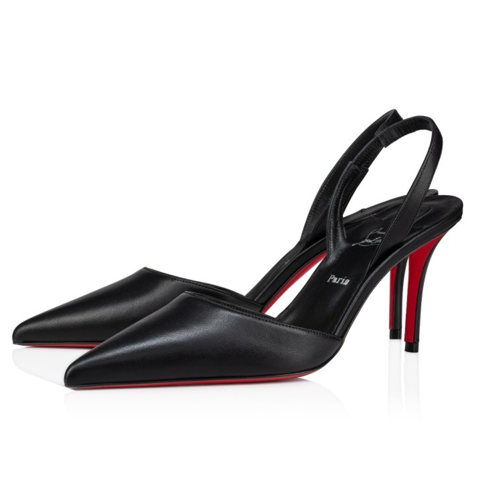 Christian Louboutin Apostropha Black Leather sz 8 Slingback Heels